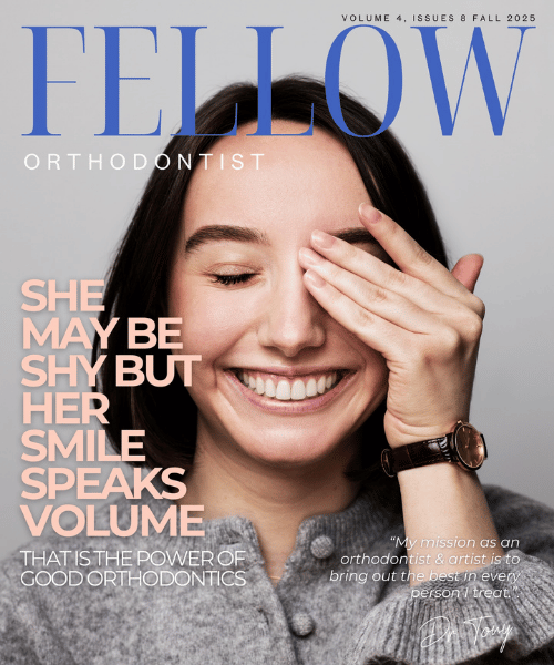 Adult woman showing smile on Fellow Orthodontist designed magazine cover