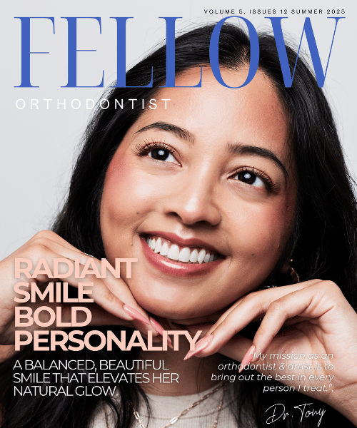 Adult woman showing smile on Fellow Orthodontist designed magazine cover