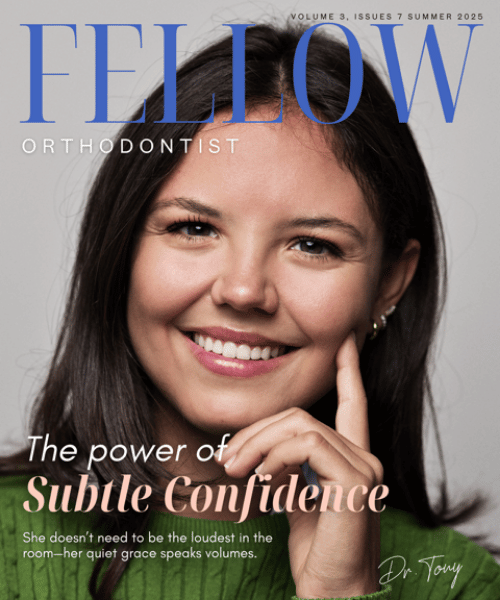 Adult woman showing smile on Fellow Orthodontist designed magazine cover