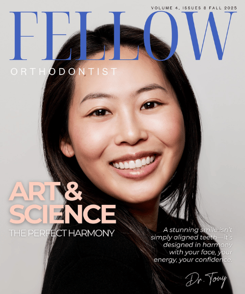 Adult woman showing smile on Fellow Orthodontist designed magazine cover